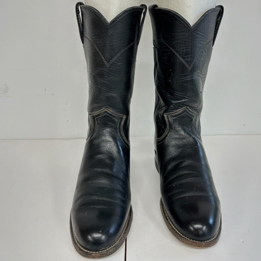 Vtg Justin Cowgirl Boots Women's Size 5.5 Western Blue Black USA Made Boots